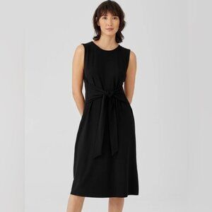 EILEEN FISHER Women's EUC Jersey Knit Tie-Front Dress Black TFF | Size‎ XS